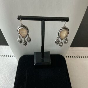 Yellow Faux Mother-of-Pearl Oxidized Silver Tone Drop Earrings